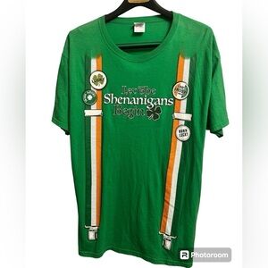 St. Patrick's Day Shirt Green Large Let The Shenanigans Begin Short Sleeve